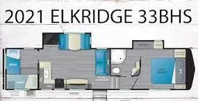 36' 2021 Heartland Elkridge 33BHS w/2 Slides - Bunk House Floorplan