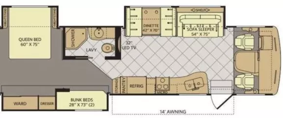 35' 2016 Fleetwood Terra 34B w/3 Slides - Bunk House Floorplan