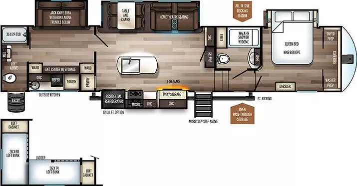 42' 2021 Forest River Sabre Cobalt 38DBQ w/4 Slides - Bunk House Floorplan