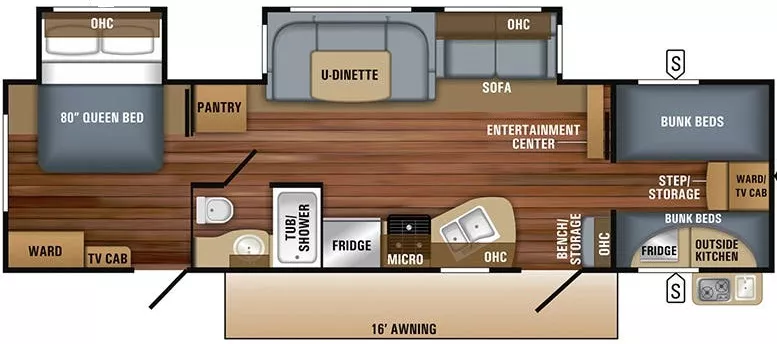 36' 2019 Jayco Jay Flight 31QBDS w/2 Slides - Bunk House Floorplan