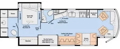 40' 2014 Winnebago Forza Bath & Half Bunk 38R 340hp Cummins w/2 Slides - Bunk House Floorplan