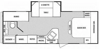 26' 2014 Winnebago Minnie 2451BHS w/Slide - Bunk House Floorplan