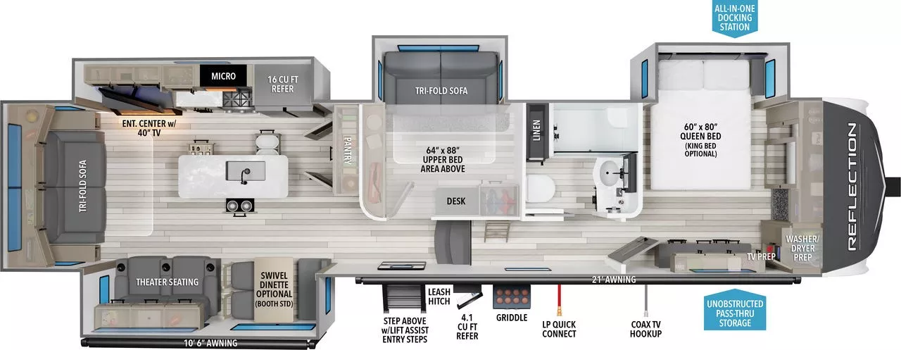 42' 2022 Grand Design Reflection 367BHS w/4 Slides - Bunk House Floorplan
