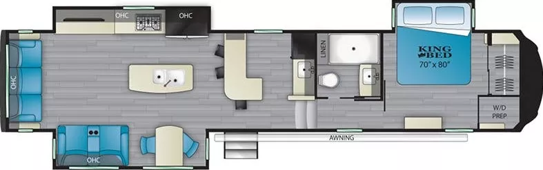 43' 2021 Heartland Bighorn 3930PC w/3 Slides Floorplan