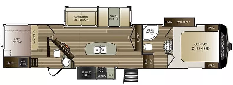 39' 2021 Keystone Cougar 364BHL w/3 Slides - Bunk House Floorplan