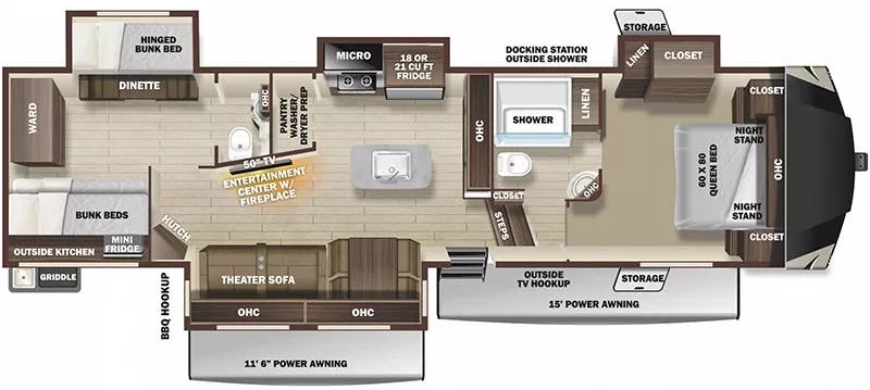 41' 2021 Highland RV Mesa Ridge 374BHS w/4 Slides - Bunk House Floorplan