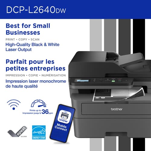 Brother DCP-L2640DW Business-Ready Monochrome Multifunction Laser Printer with Print, Copy and Scan, Mobile Printing, 700 Prints In-box with Refresh Subscription Option