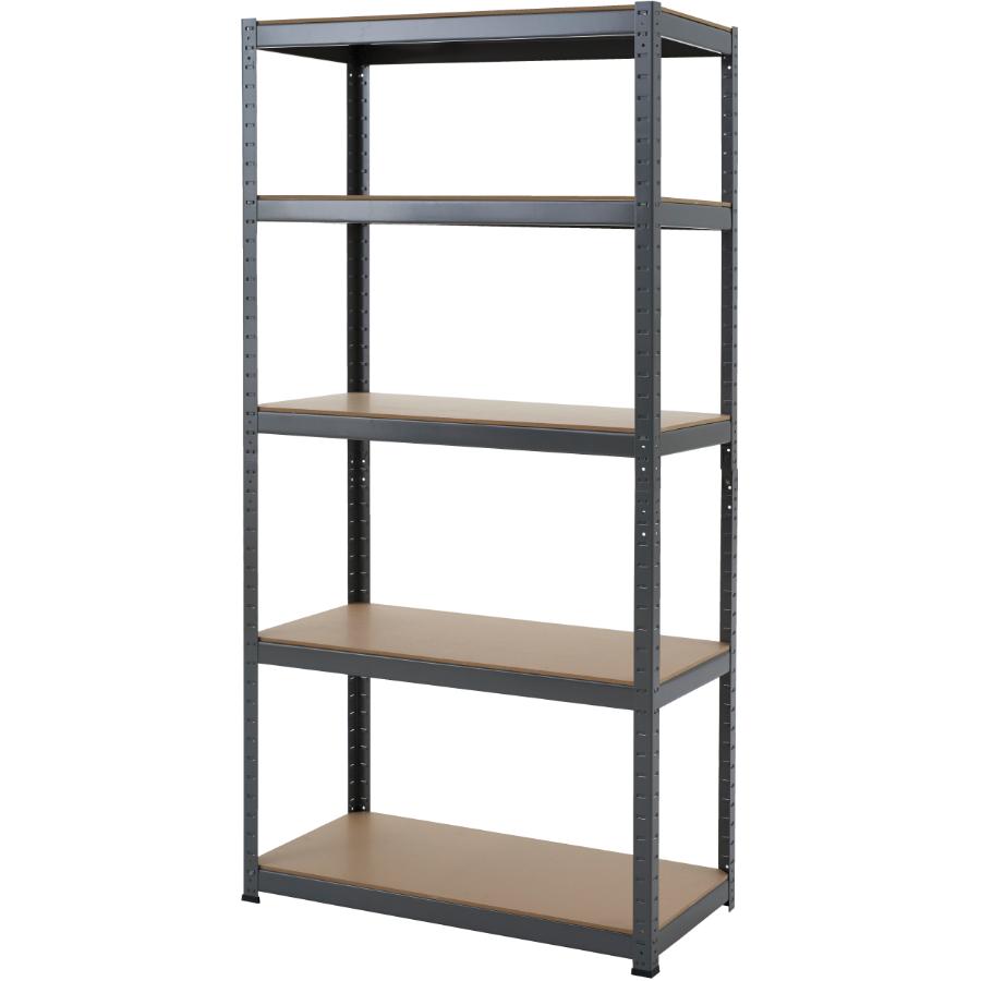 5 Shelf Grey Metal Wood Shelving Unit, Metal And Wood Shelves