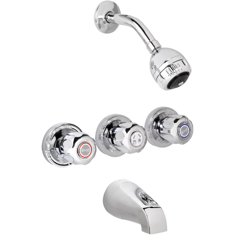 Chrome 3 Handle Tub And Shower Faucet, 3 Handle Bathtub Faucet Repair