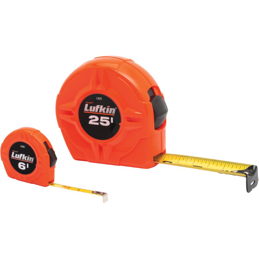 Self-Centering 1  X 25 Lufkin Tape Measure Hi-Vis Orange Case 
