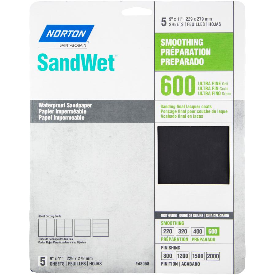 Wet or Dry Sandpaper  5 Sheets 9x11 600 Grit