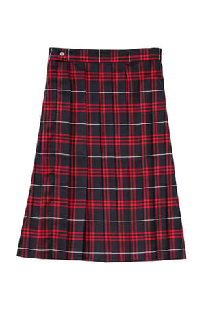 front view of  Below the Knee Plaid Pleated Skirt