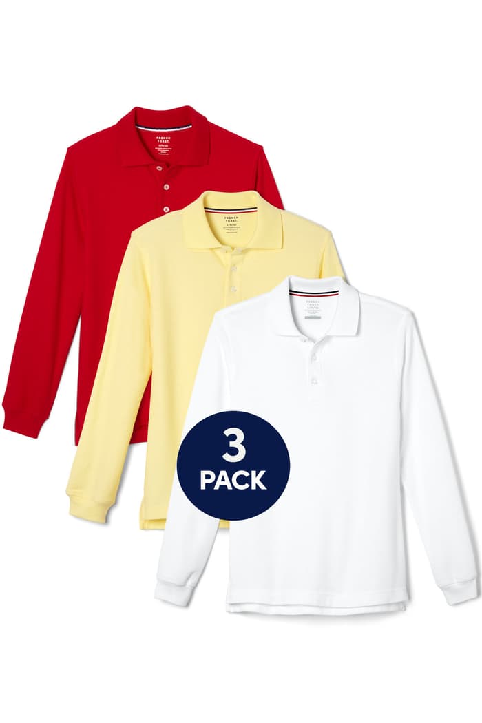 Front view of 3-Pack Long Sleeve Pique Polo 