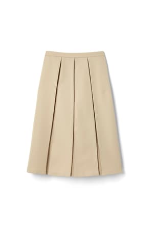 front view of  Elastic Back Long Pleated Skirt