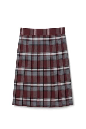 front view of  Below The Knee Plaid Pleated Skirt