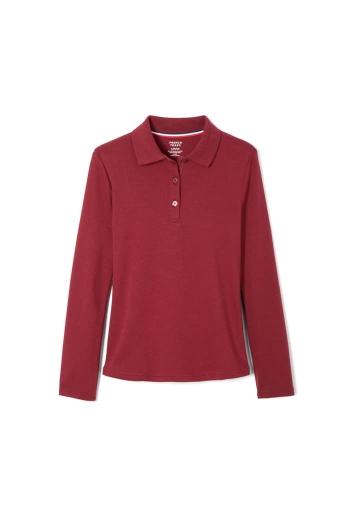 Front view of Long Sleeve Fitted Interlock Polo with Picot Collar (Feminine Fit)
