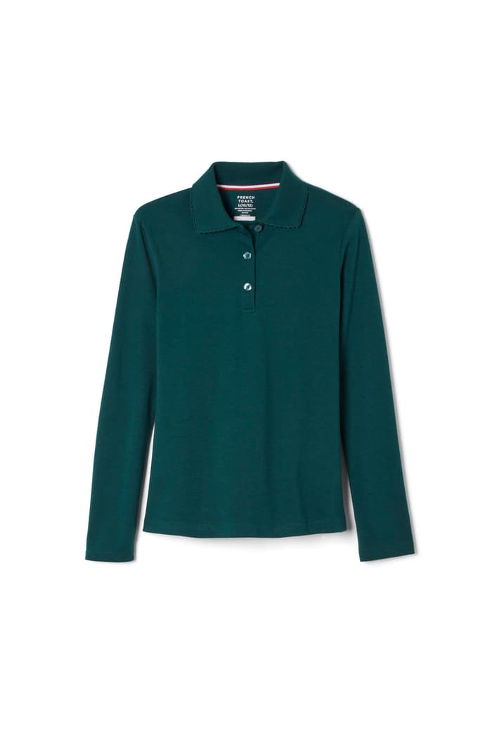 Front view of Long Sleeve Fitted Interlock Polo with Picot Collar (Feminine Fit)