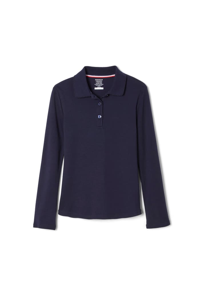 Front view of Long Sleeve Fitted Interlock Polo with Picot Collar (Feminine Fit)