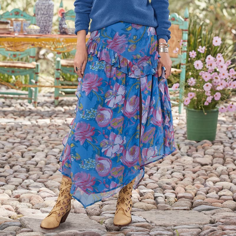 Maude Meadowlark Skirt View 4Blue-Floral