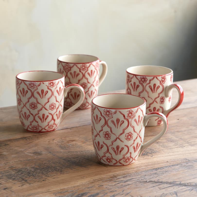 RED FLOWER MUGS, SET OF 4 view 1 RED
