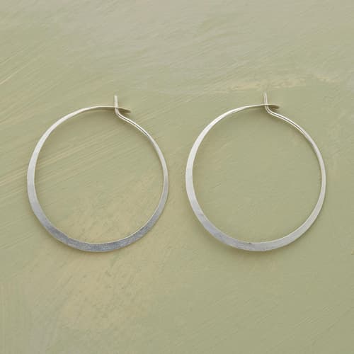 MEDIUM HAND-FORGED STERLING HOOPS view 1