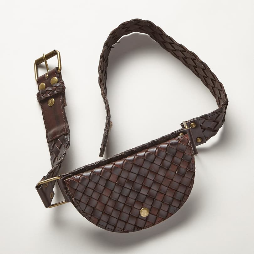 WOVEN LEATHER POUCH BELT view 1 BROWN