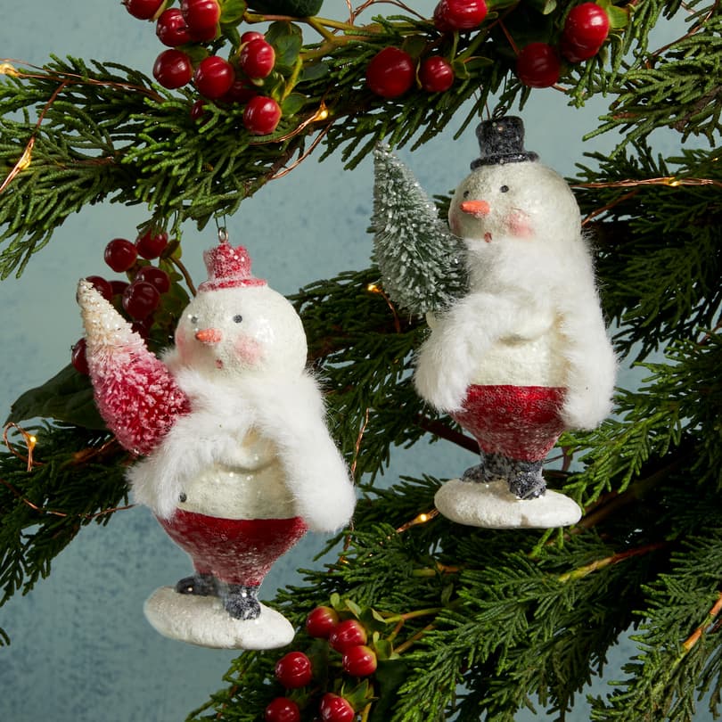 Tree-Toting Snowmen Ornaments, Set Of 2 View 2