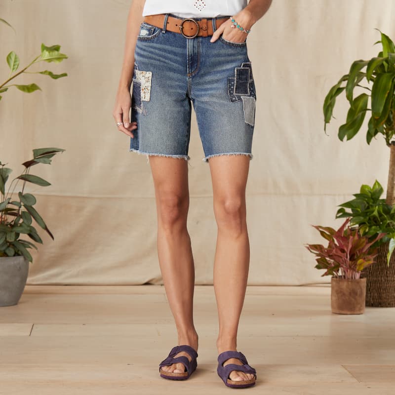 Patched Up Bermuda Shorts View 7Med-Wash
