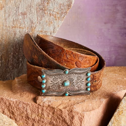 1970s Turquoise Tooled Belt View 1