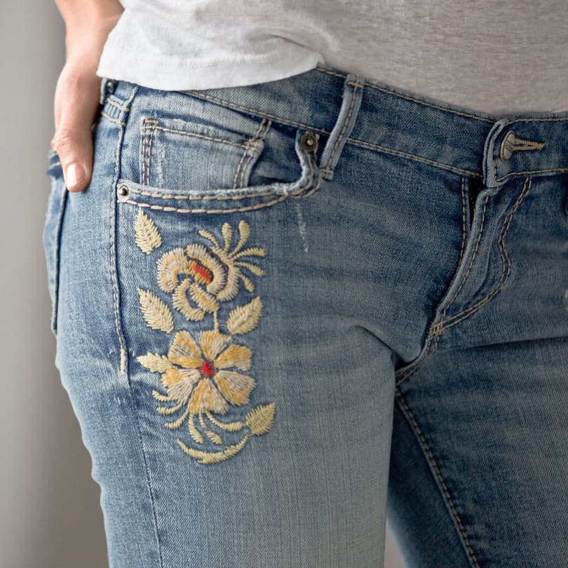 DRIFTWOOD FLOWER-EMBROIDERED VINTAGE CROPS view 3