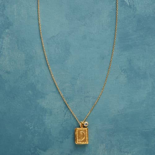 Birthstone Locket Necklace, Gold View 1