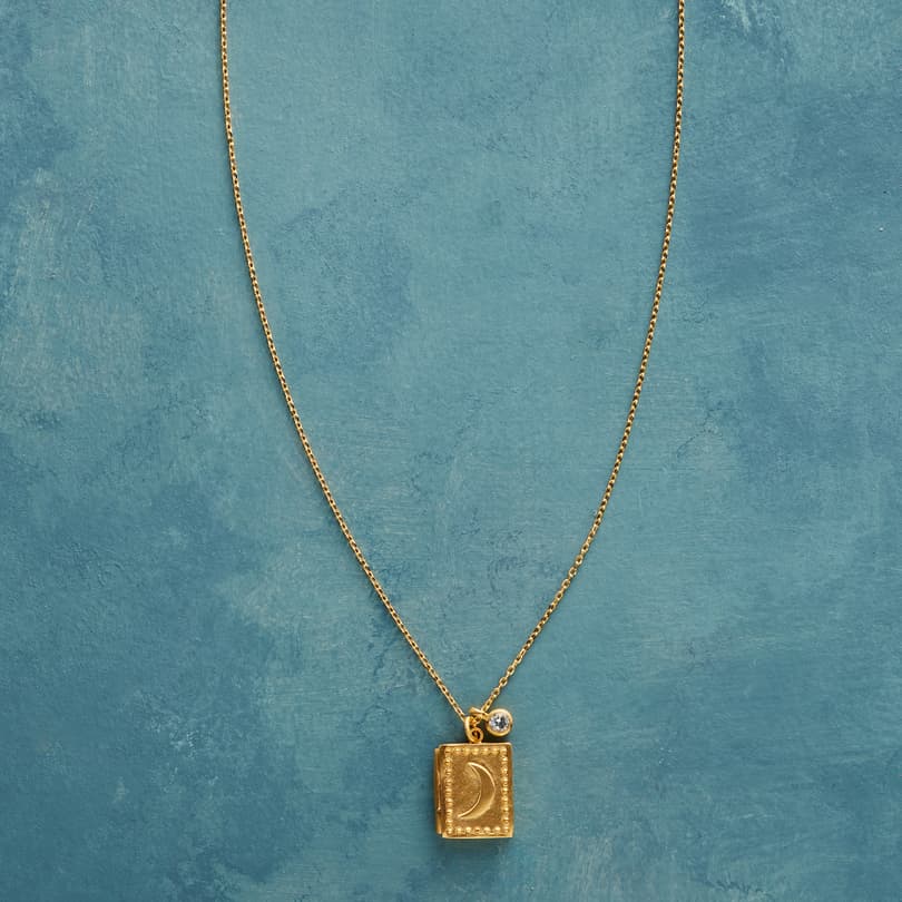 Birthstone Locket Necklace, Gold View 1