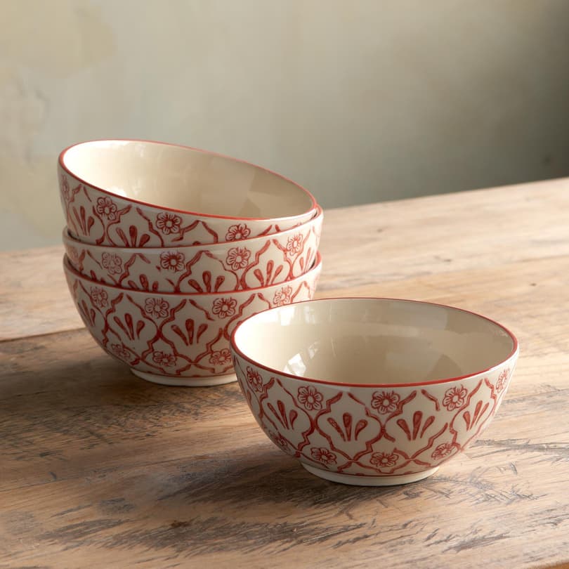RED FLOWER BOWLS, SET OF 4 view 1 RED