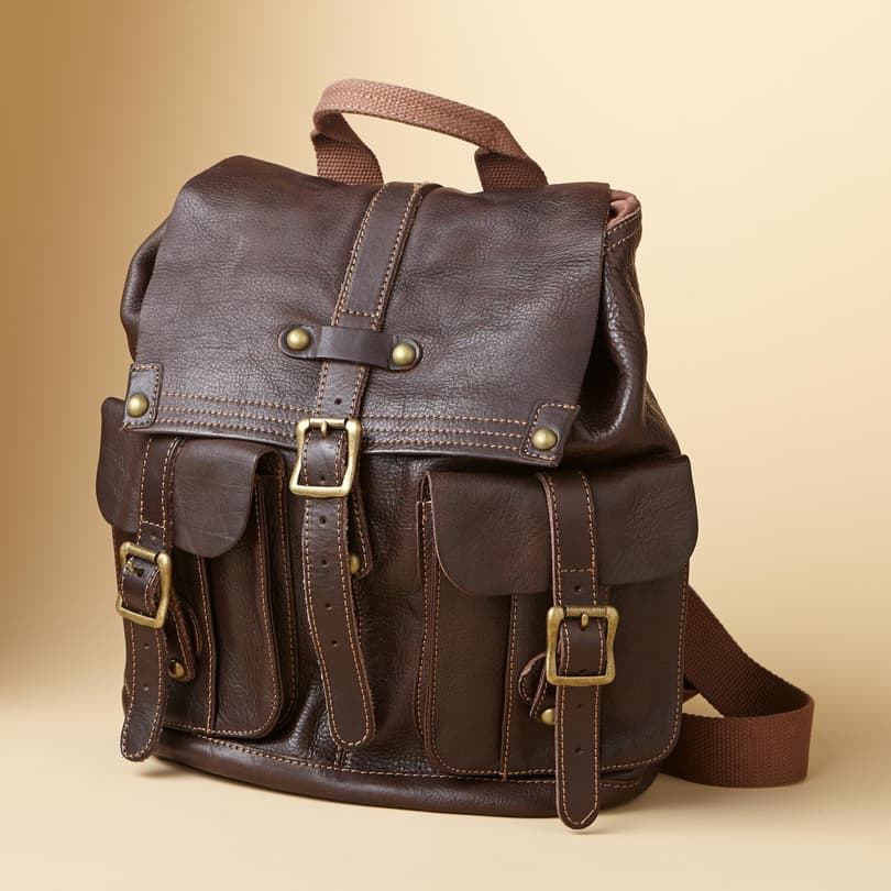 WASHED LEATHER BACKPACK view 1 BROWN