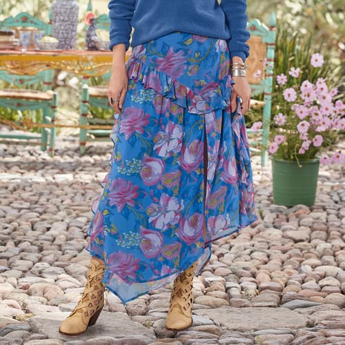 Maude Meadowlark Skirt - Petites View 4Blue-Floral