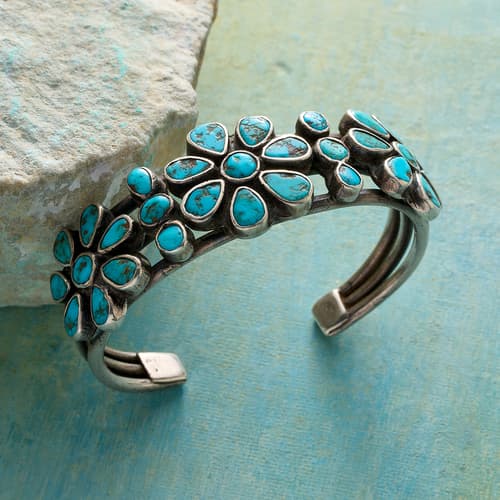 1920S Turquoise Flower Cuff View 1