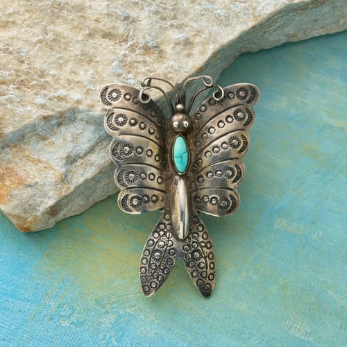 1950S Turquoise Butterfly Pin View 1