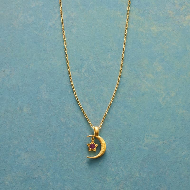 GOLD PLATE MOON & STAR BIRTHSTONE NECKLACE view 1