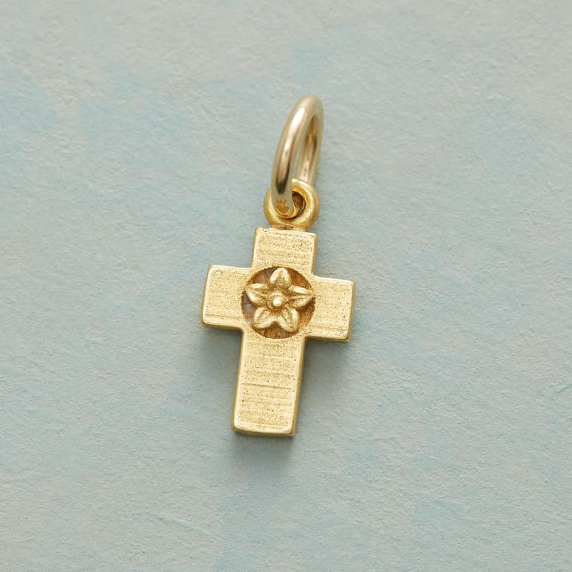 FLOWERS FAITH AND LOVE CROSS CHARM GOLD view 1