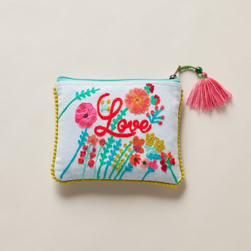 SEEDS OF LOVE ZIPPERED BLUE POUCH view 1