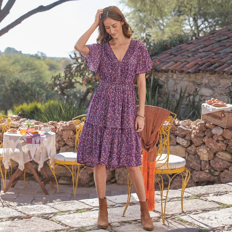Mulberry Crepe Dress View 4Floral