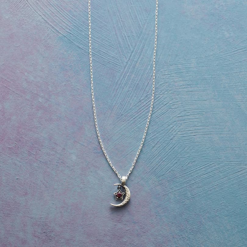 SILVER MOON &amp; STAR BIRTHSTONE NECKLACE view 1