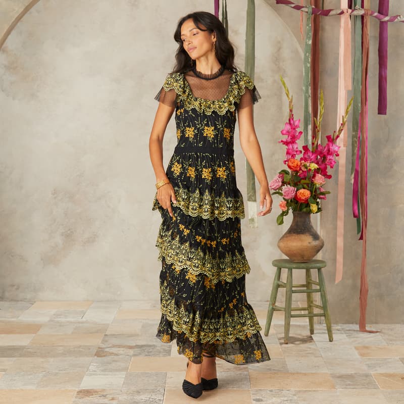 Hillary Embroidered Dress View 7C_BLK