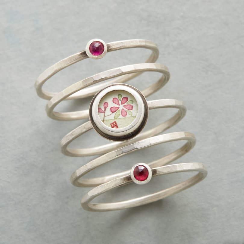 PAINTED PLUM BLOSSOM RING SET view 1