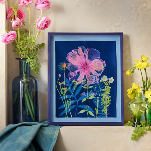 Pink Hibiscus, Tansy, Ferns Painting View 1