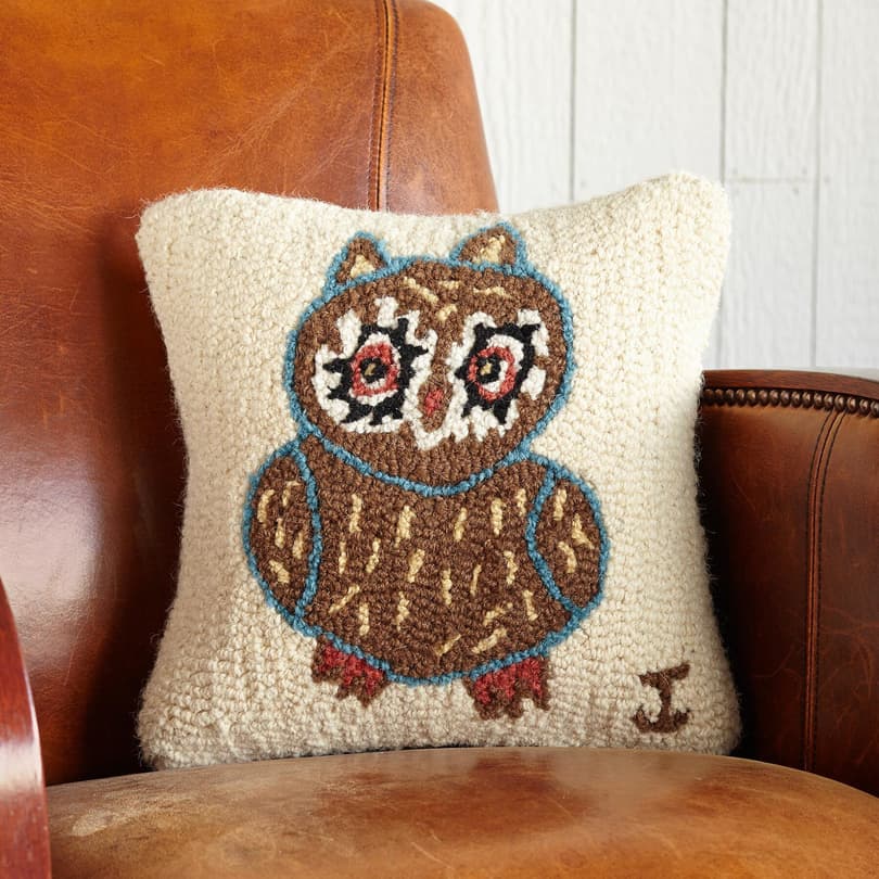 WISE OWL HOOKED PILLOW view 1