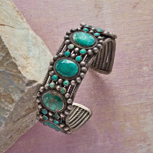 1930S FOX TURQUOISE &amp; TWISTED WIRE CUFF view 1