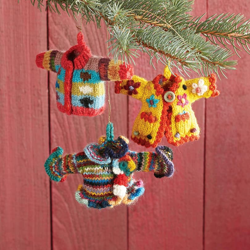 HAND KNIT SWEATER ORNAMENTS, SET OF 3 view 1