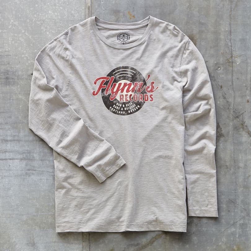 FLYNN'S RECORDS TEE view 1 WARM GRAY