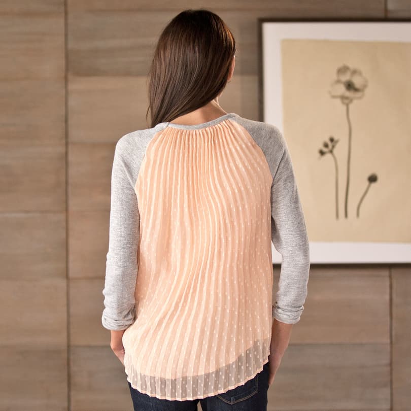 PLEATED WOVEN TOP WITH KNIT SLEEVES view 1